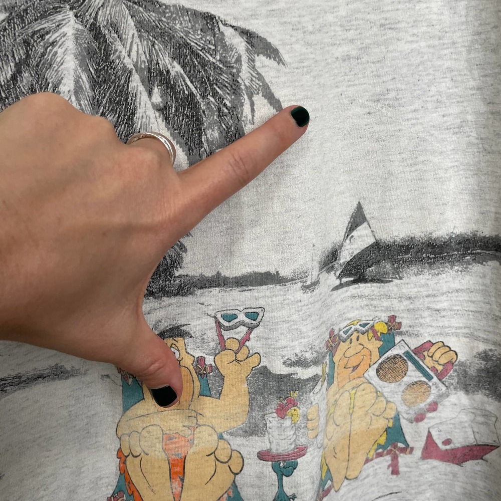 Vintage 1991 Dated Single Stitch Flintstones Graphic Print Tee Gray M - Picture 4 of 11